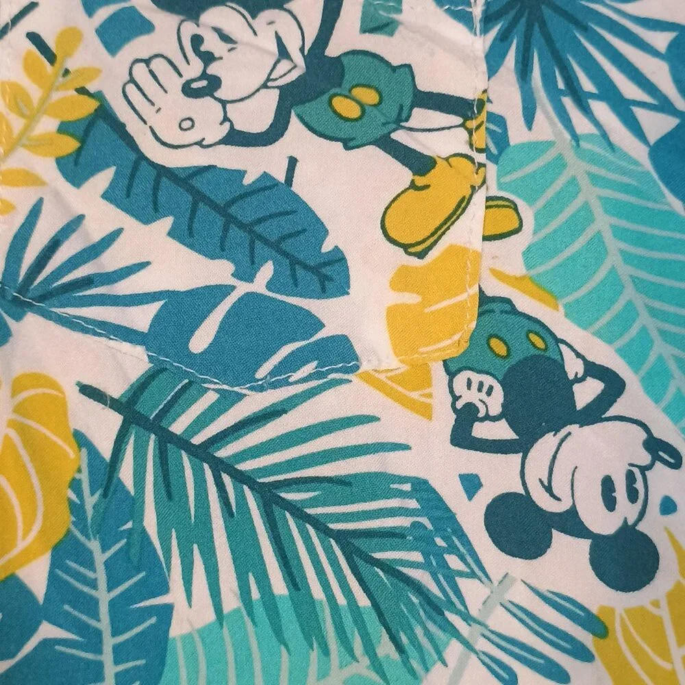 Disney/Mickey Mouse Hawaiian Shirt/Men M/Teal White Yellow/Tropical Vacation Alo - Picture 3 of 8